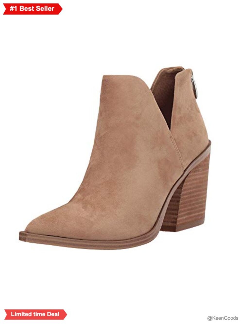 Womens Slip On Ankle Boots V Cutout Pointed Toe Chunky Heel Booties Faux Suede